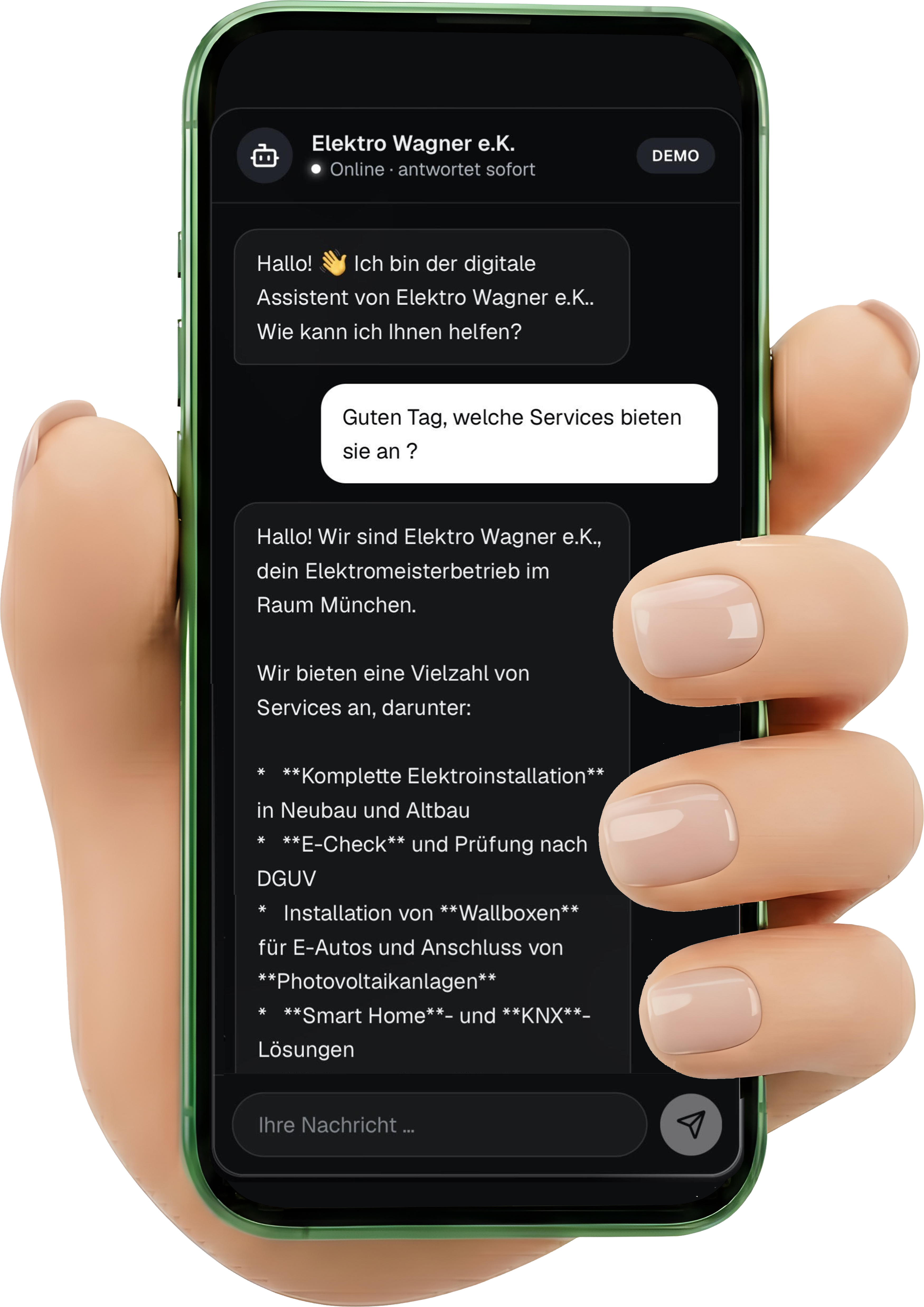 Vorschau: Ihr digitaler Mitarbeiter beantwortet eine Kundenanfrage auf dem Smartphone